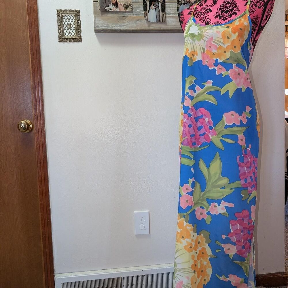 vintage blue floral maxi dress